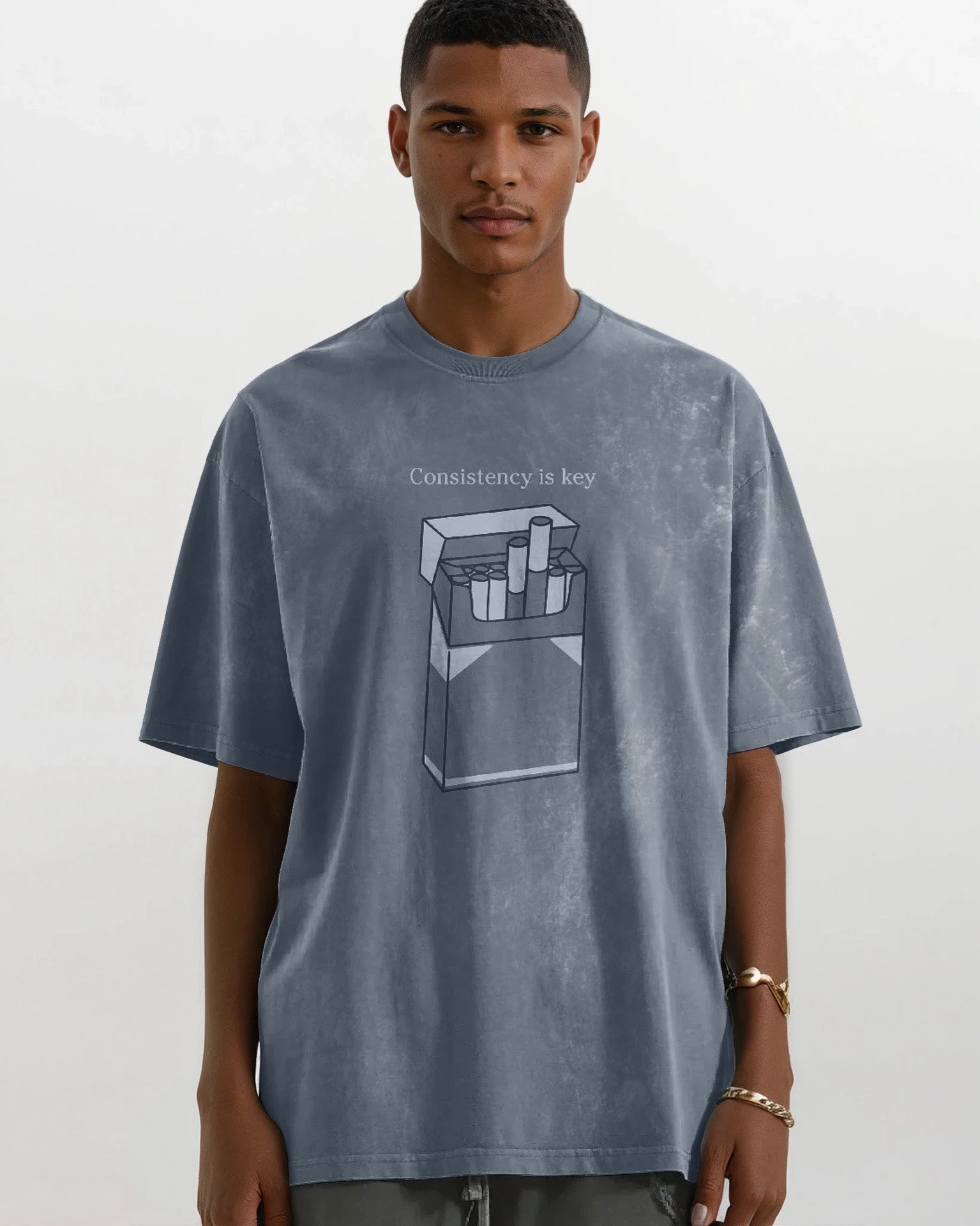 Consistency is Key Embroidered Unisex Vintage Faded Cotton Oversize T-Shirt