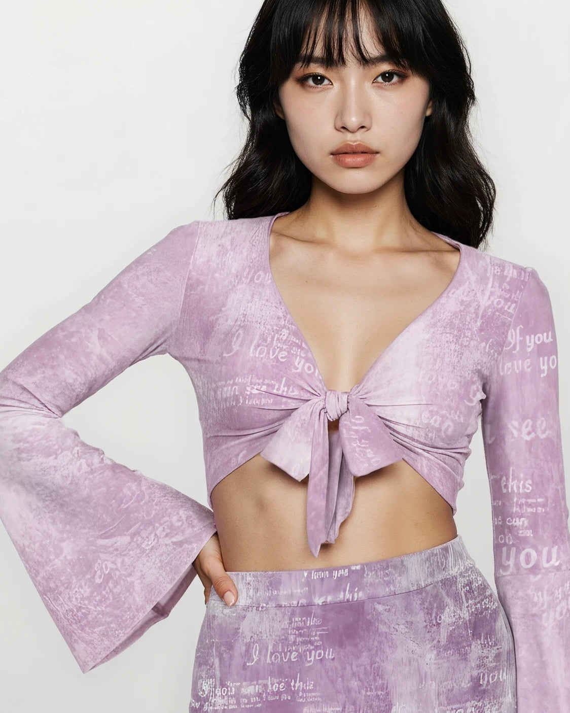 If You Can See This Tie Front Bell Sleeve Crop Top