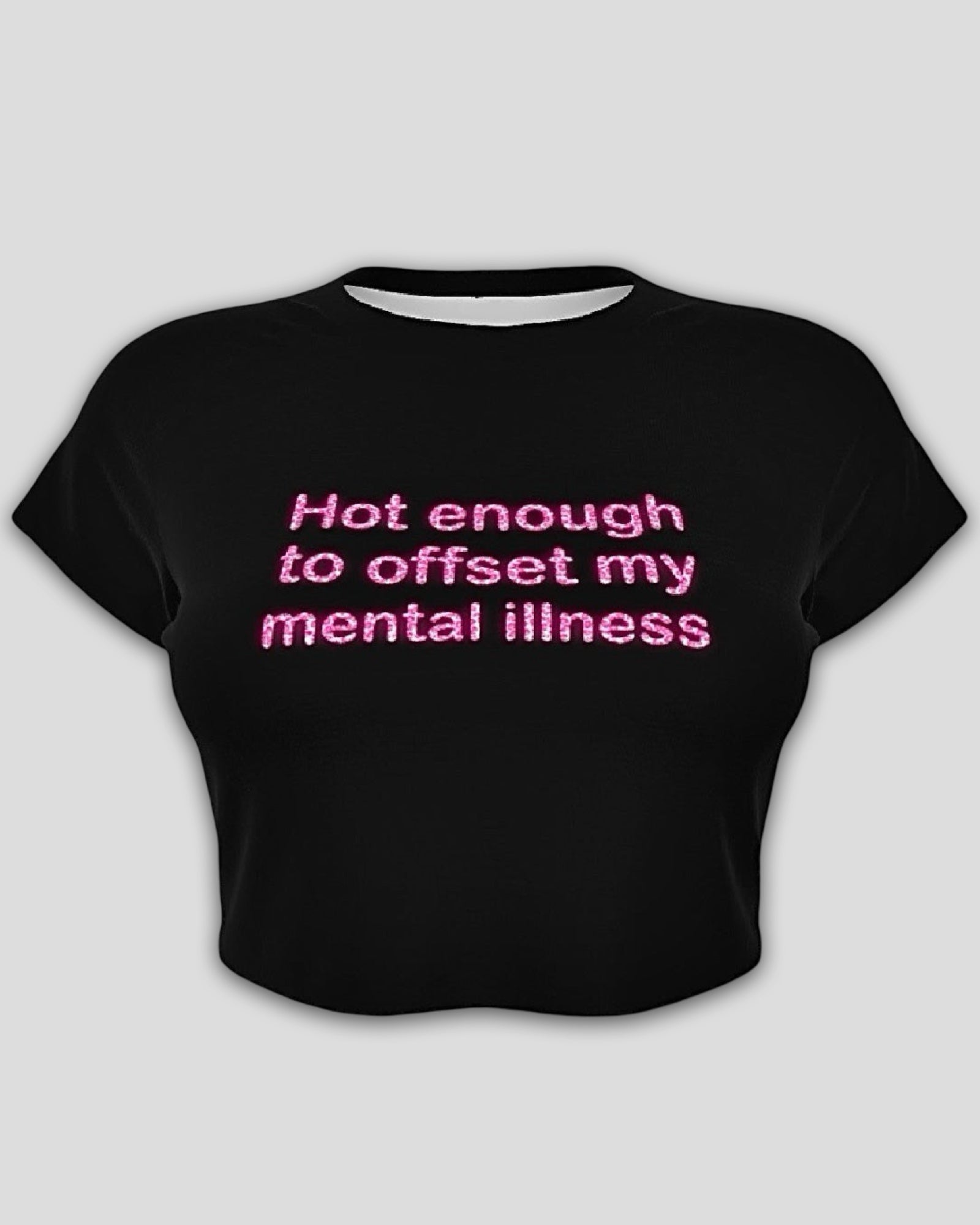 Black crop baby tee with pink text that ready