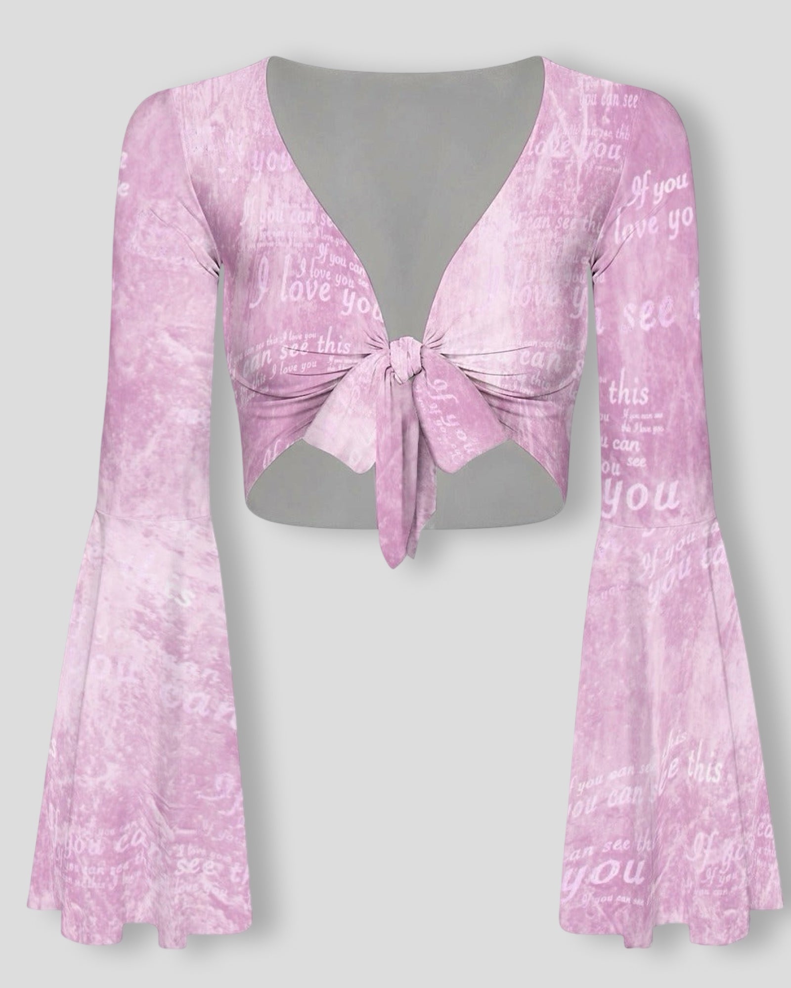 If You Can See This Tie Front Bell Sleeve Crop Top