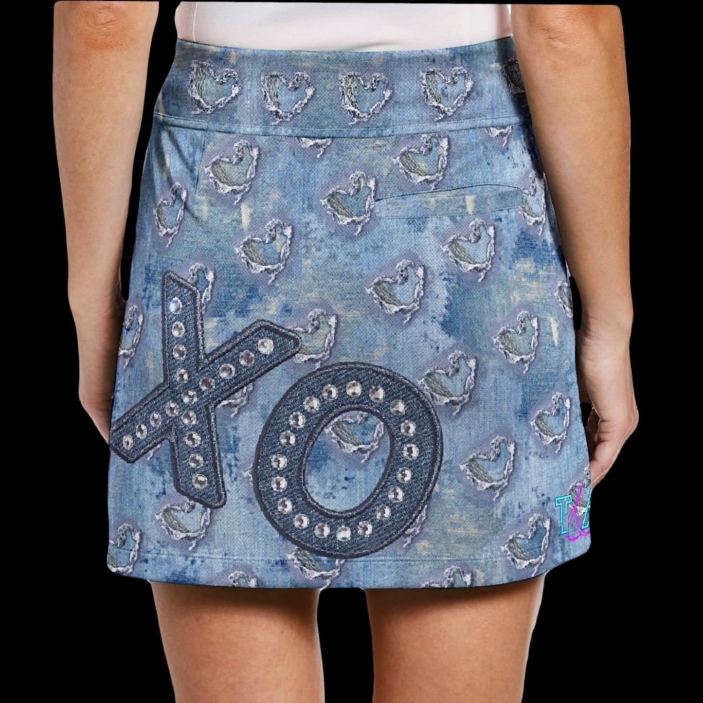 Denim-ish XO Texture Print Mini Skirt With Built In Shorts