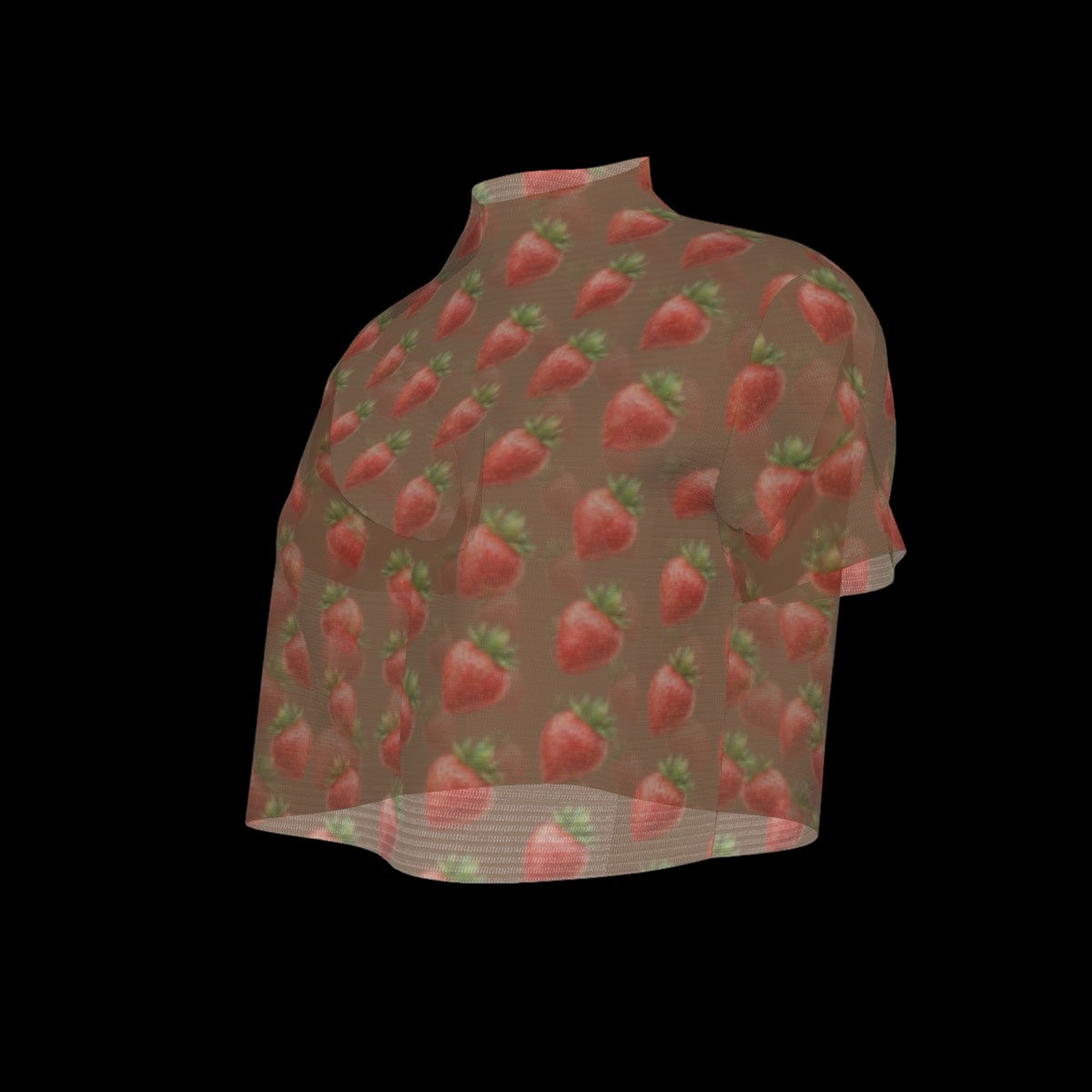Strawberry Picnic Sheer Short Sleeve Crop Top - Mocha