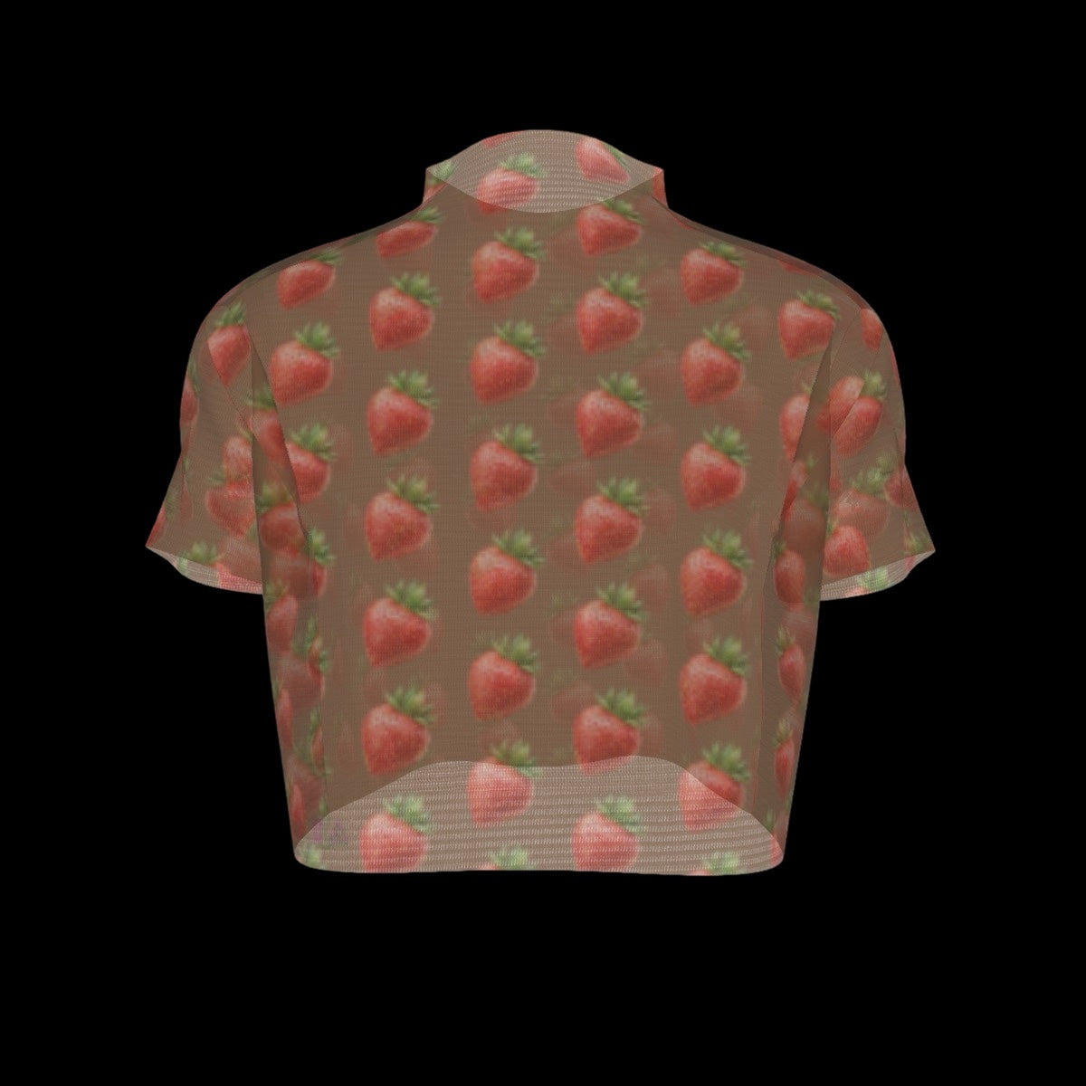 Strawberry Picnic Sheer Short Sleeve Crop Top - Mocha
