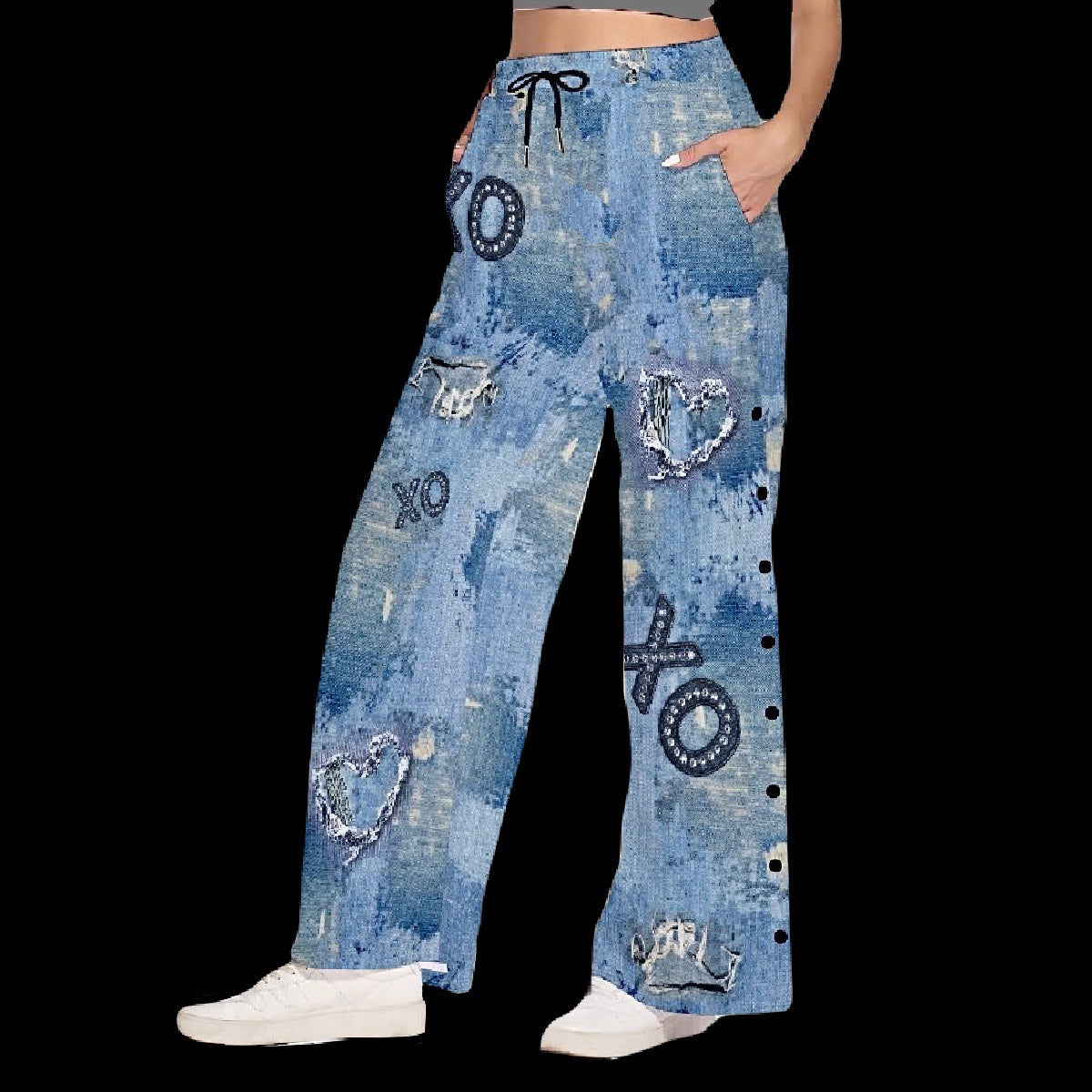 Denim-ish Side Slit Snap Button Trousers