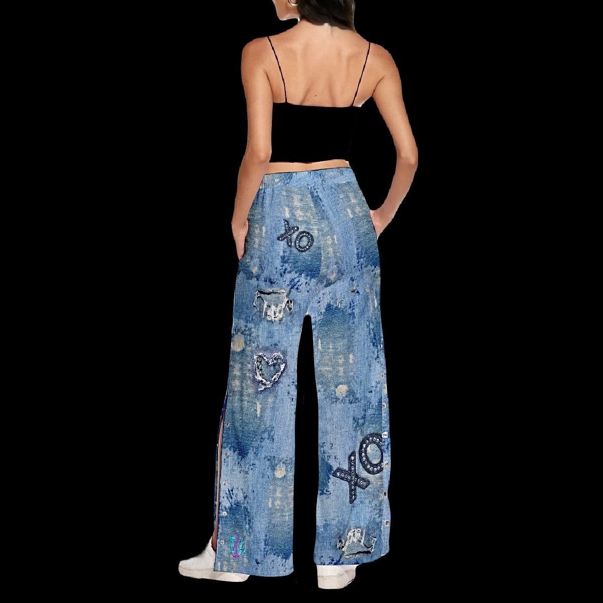 Denim-ish Side Slit Snap Button Trousers