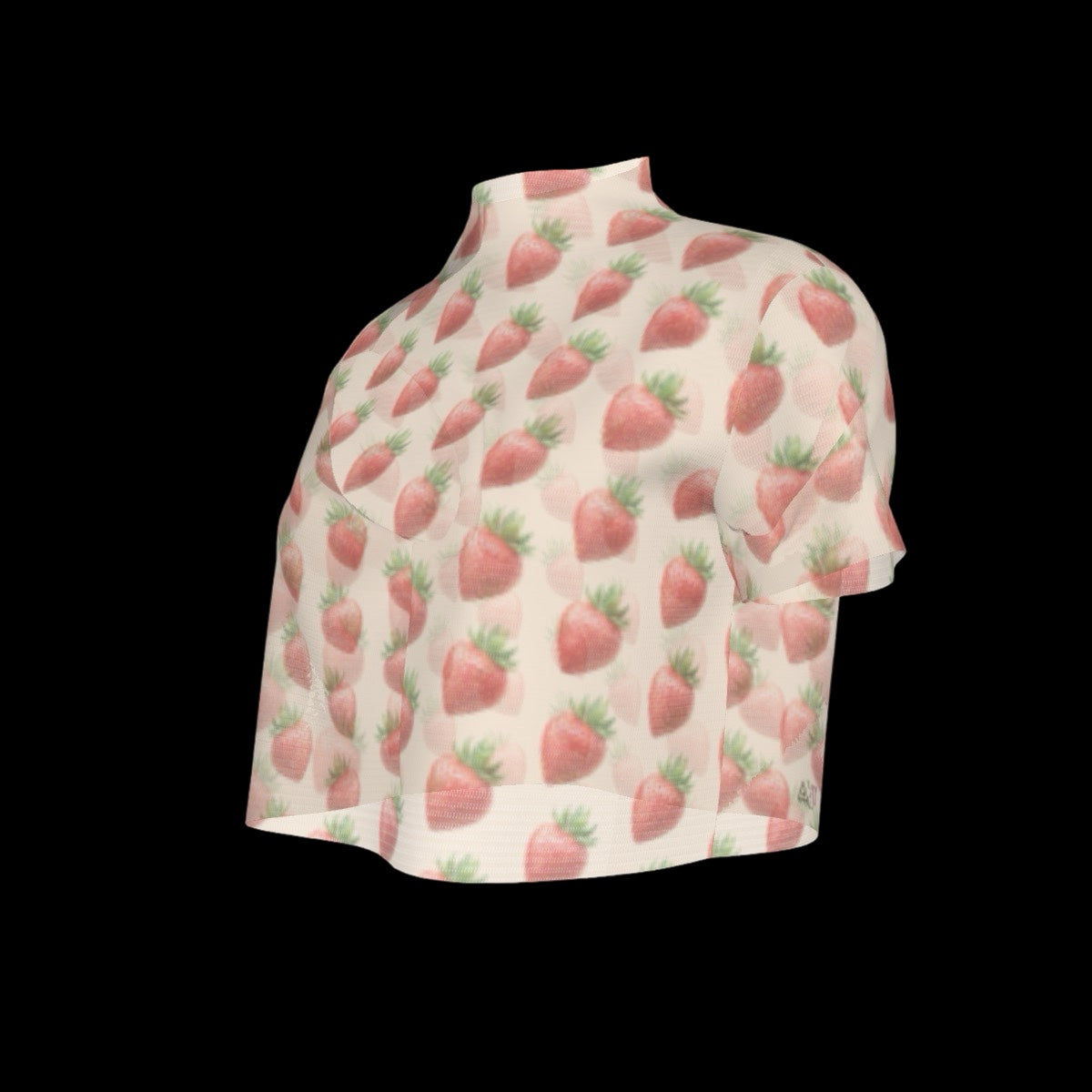 Strawberry Picnic Sheer Short Sleeve Crop Top - Taupe