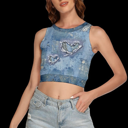 Denim-ish Hallow Back Crop Top