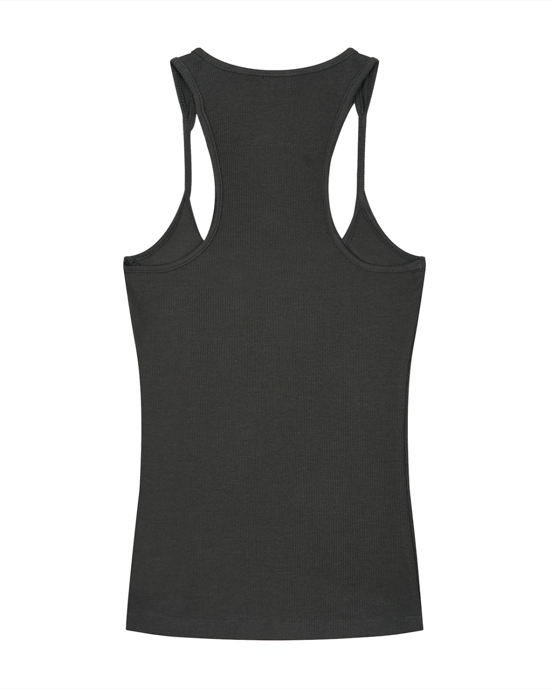 Black tank top with a logo on the back against a white background