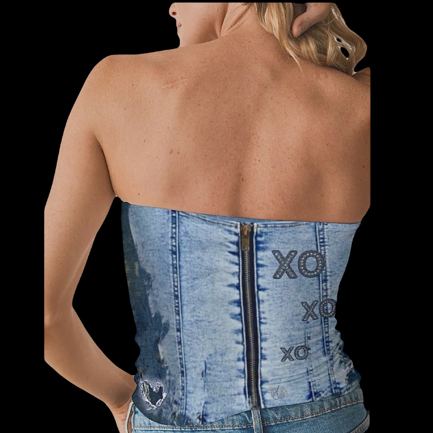 Denim-ish Double-Layer Strapless Top