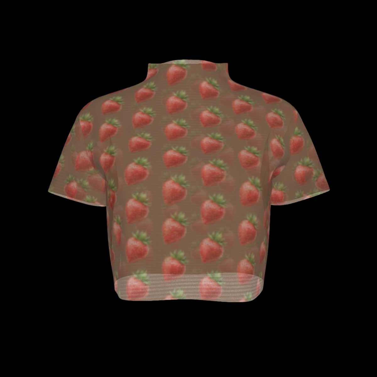 Strawberry Picnic Sheer Short Sleeve Crop Top - Mocha