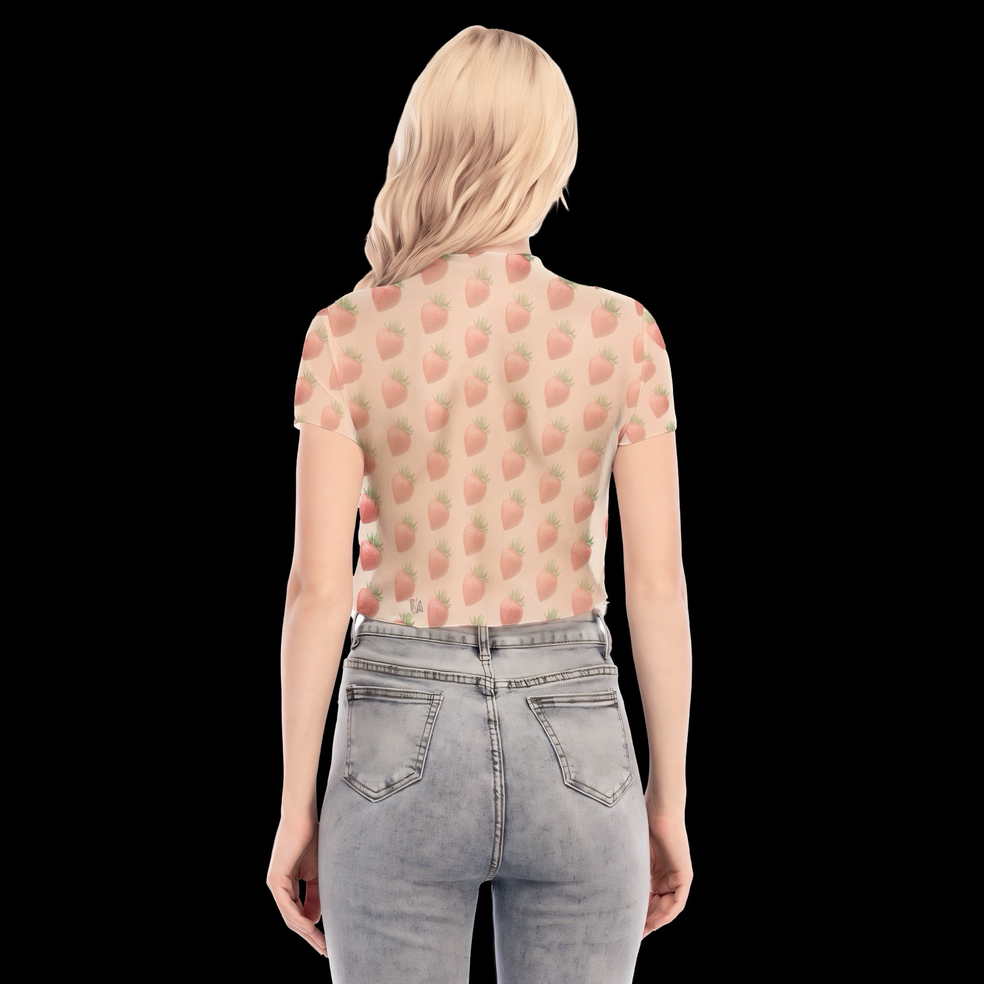 Strawberry Picnic Sheer Short Sleeve Crop Top - Taupe