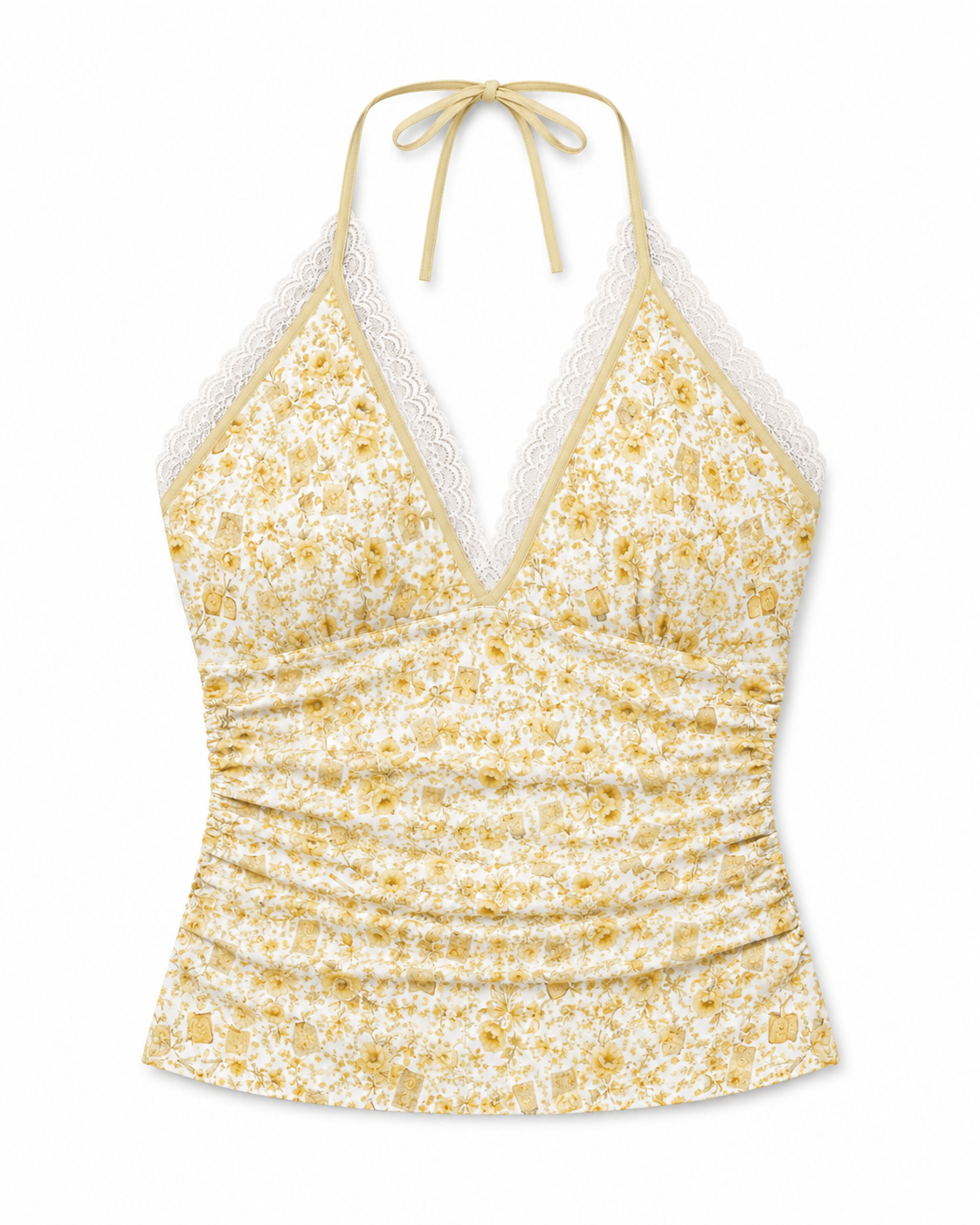 Pretty Little Vices Tie-Back Halter Top With Lace Trim
