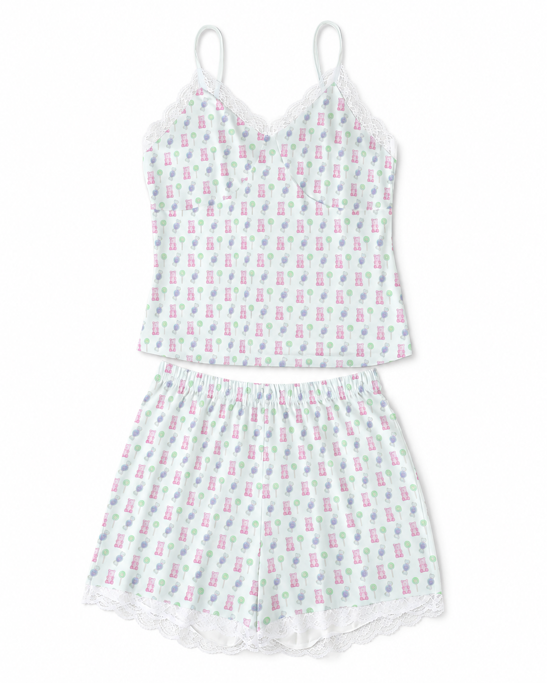 Sweet Tooth Lace Trimmed Cami and Shorts Lounge Set