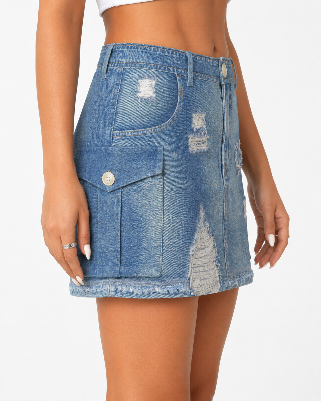 XO Faux Denim Cargo Mini Skirt