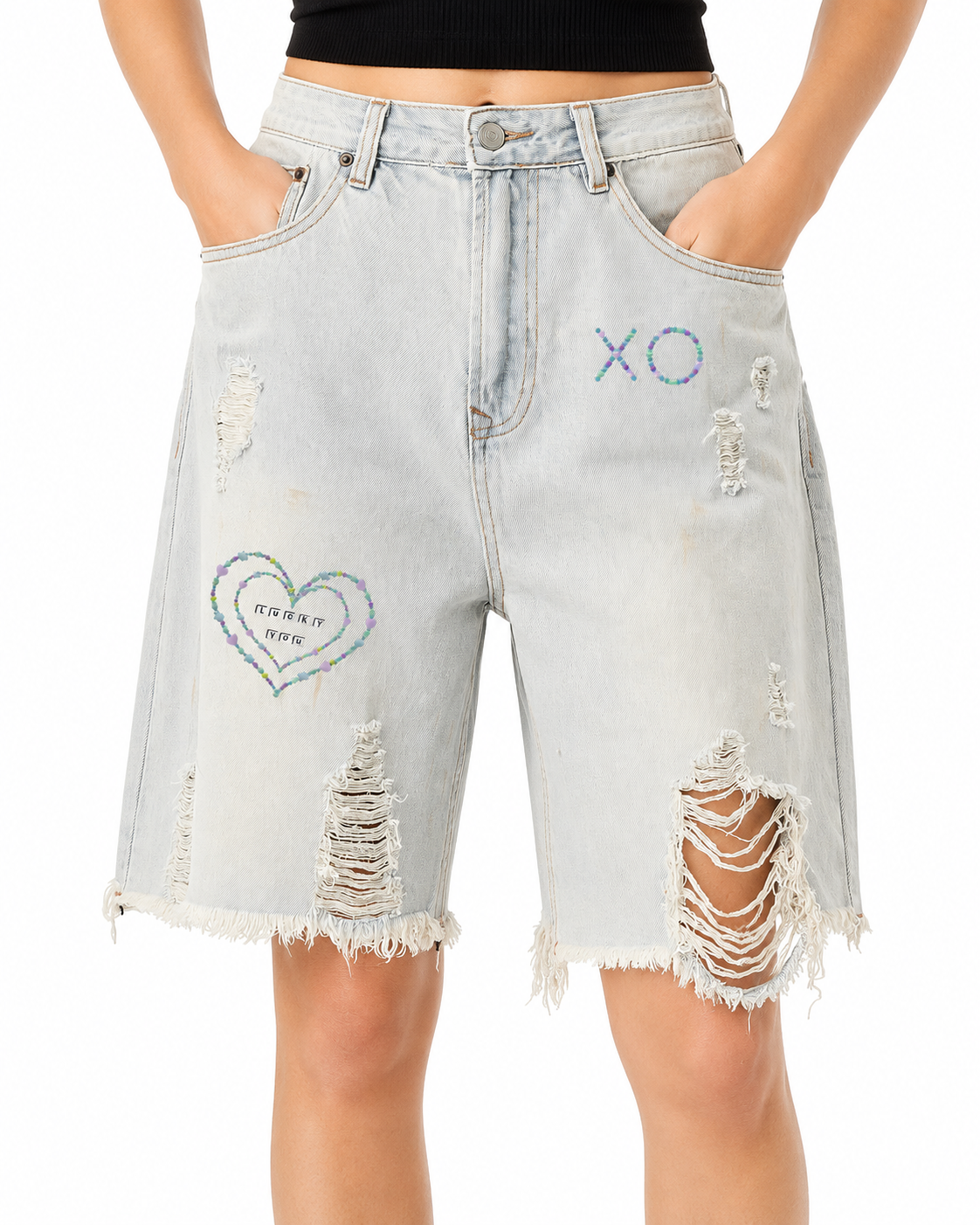Lucky You Distressed Denim Shorts