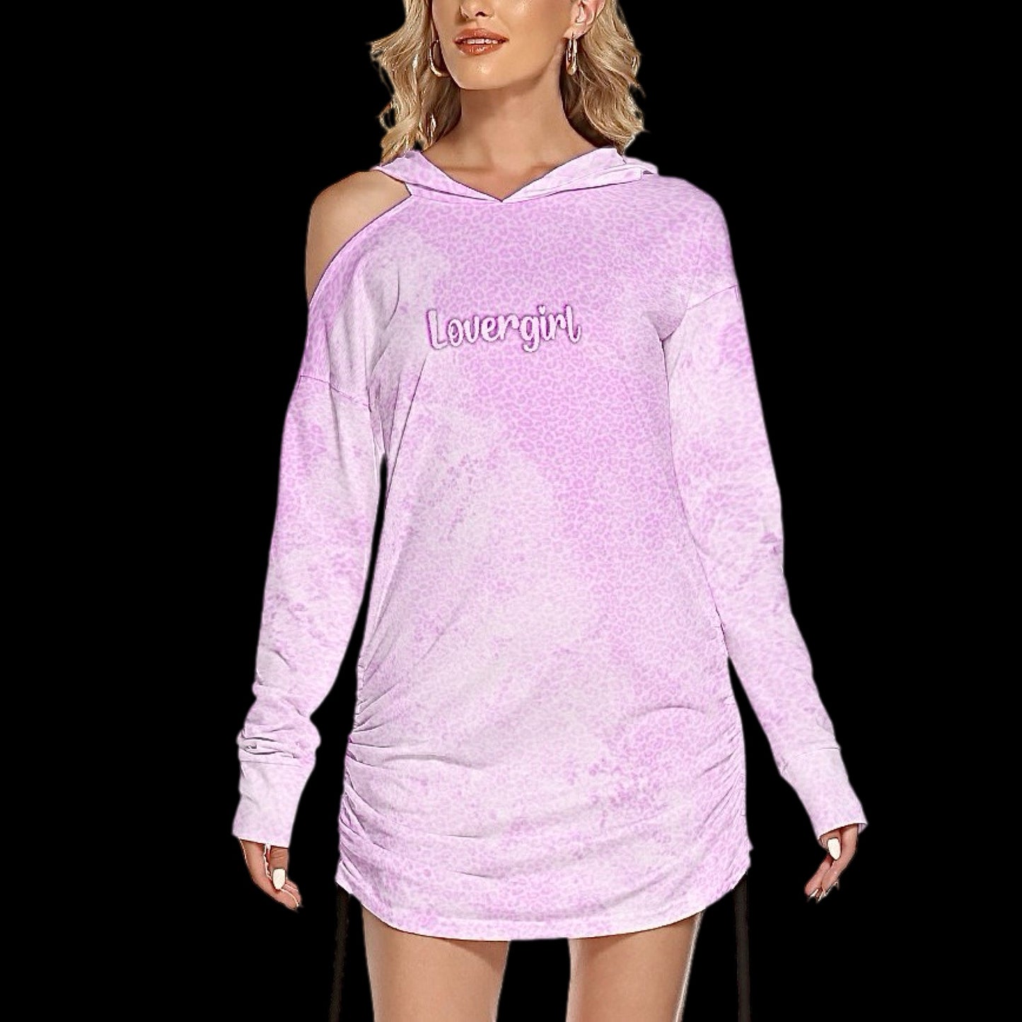 Lovergirl Cut Out Bleach Washed Hoodie Dress