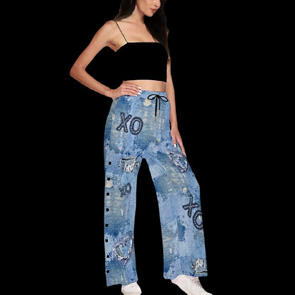 Denim-ish Side Slit Snap Button Trousers