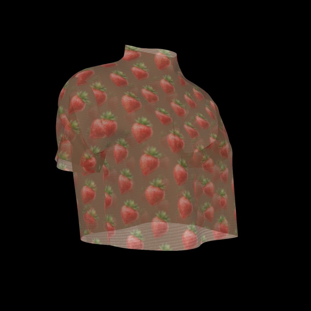 Strawberry Picnic Sheer Short Sleeve Crop Top - Mocha