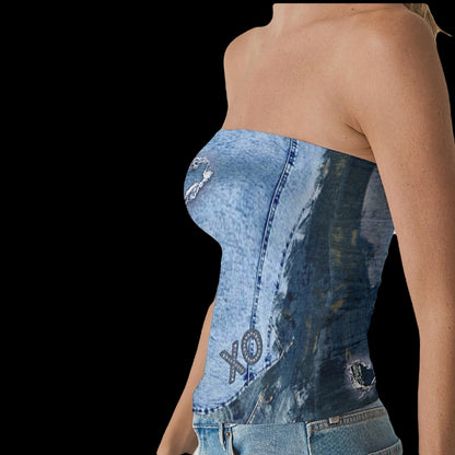 Denim-ish Double-Layer Strapless Top