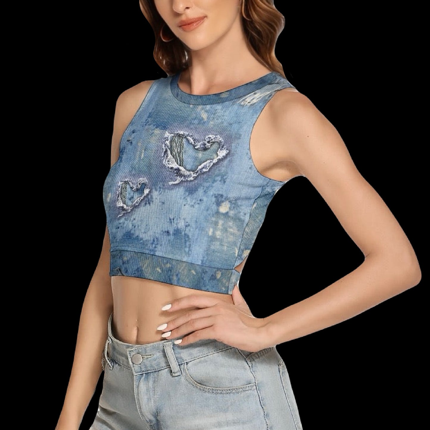 Denim-ish Hallow Back Crop Top