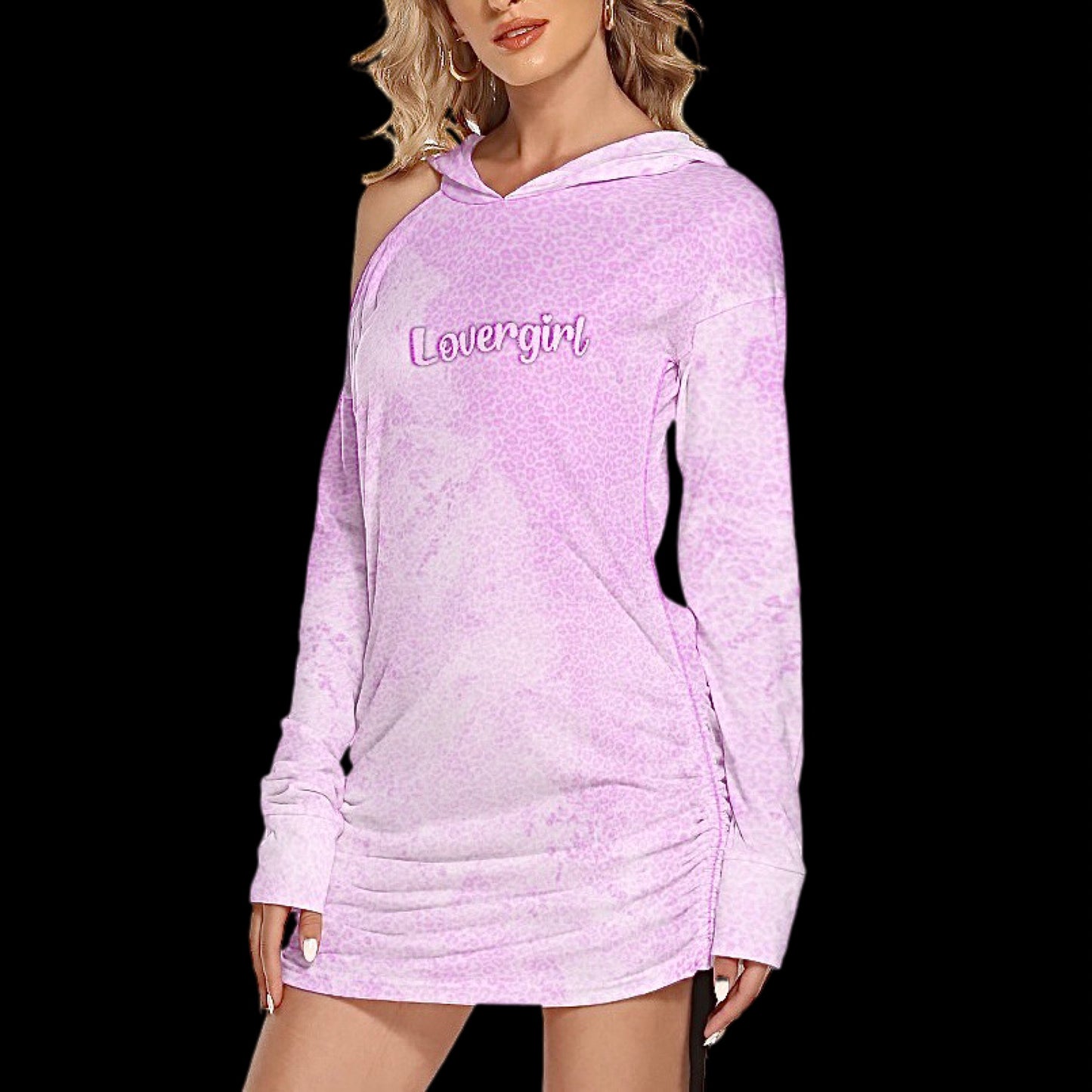 Lovergirl Cut Out Bleach Washed Hoodie Dress