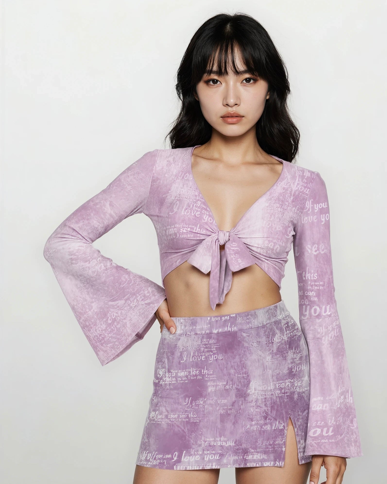 If You Can See This Tie Front Bell Sleeve Crop Top