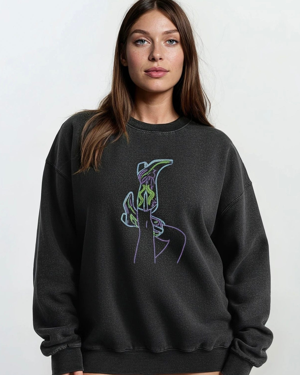 Coastal Cowgirl Embroidered Heavyweight Cotton Oversize Crew Neck Pullover