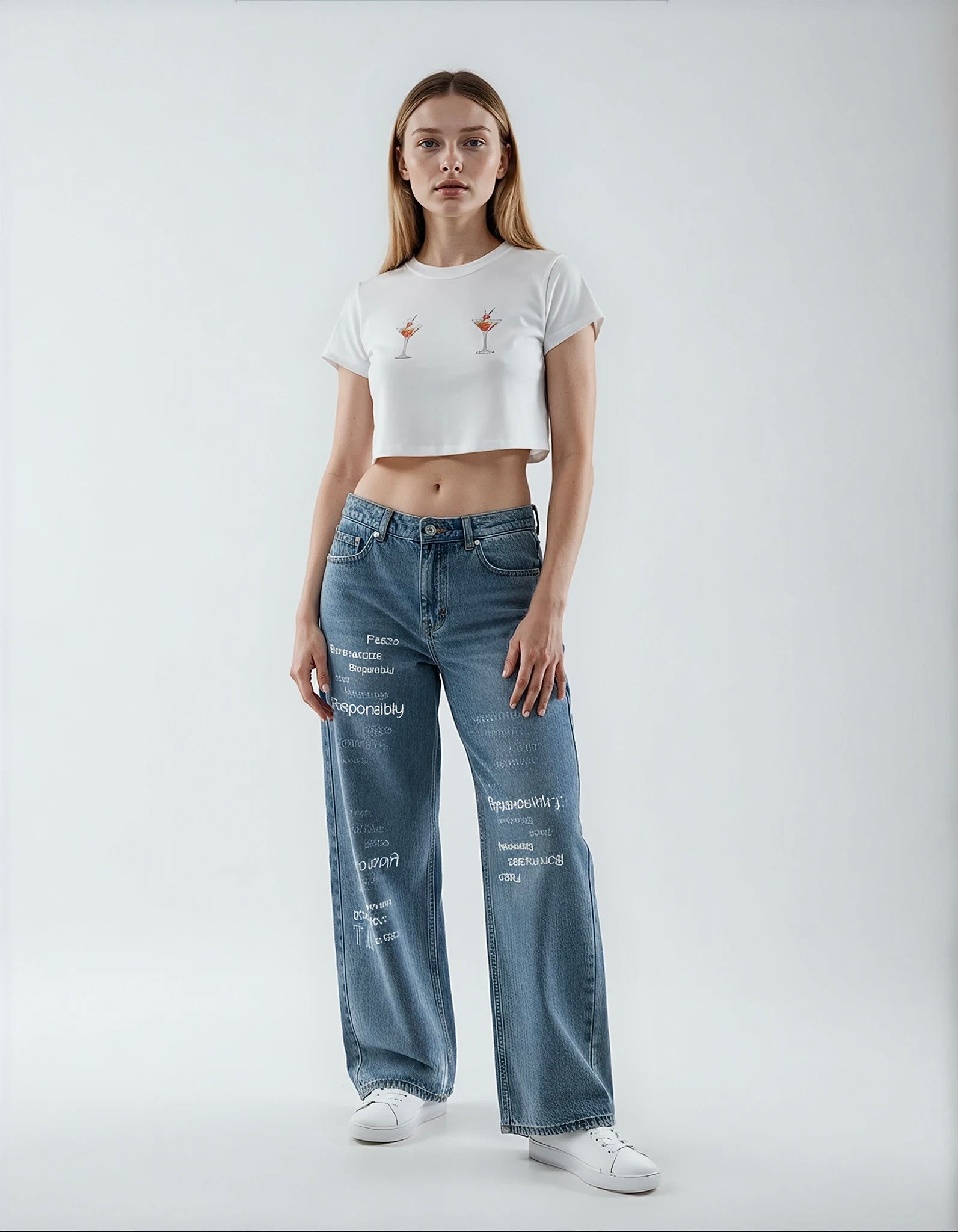 Double Martini Embroidered Cotton Crop Baby Tee