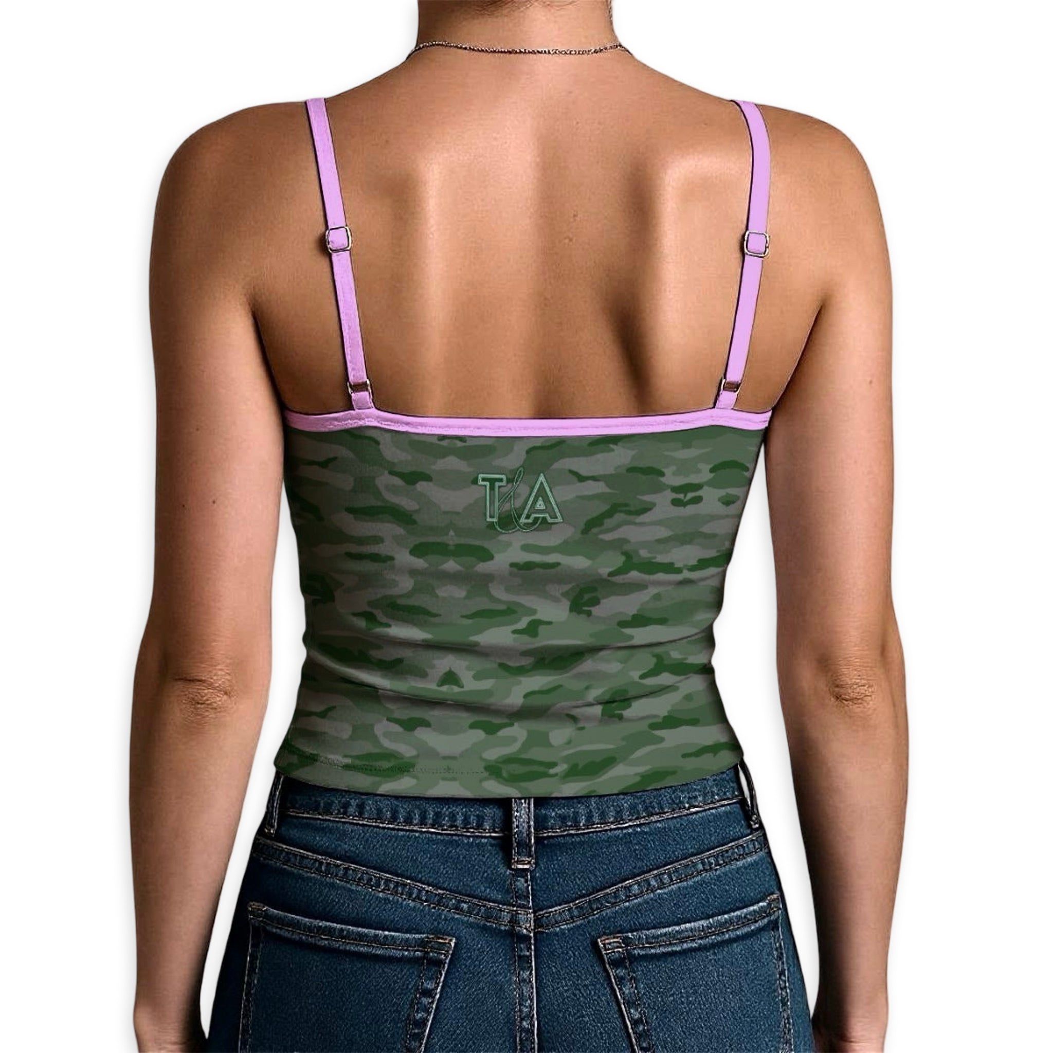 FERAL Camo Print Spaghetti Strap Cami Top – Y2K Cropped Tank