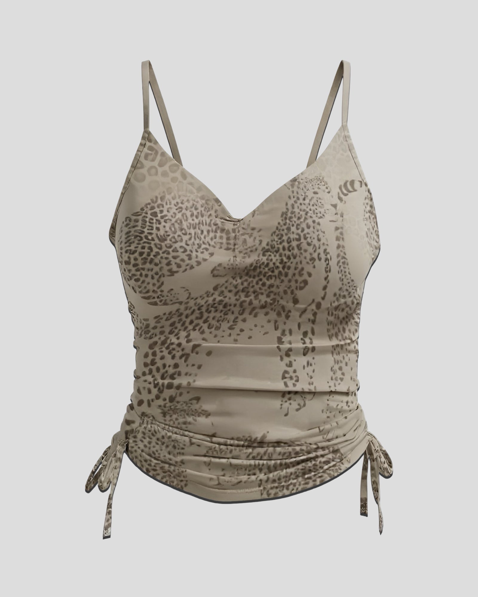 Feral Illusion Cheetah Print Drawstring Camisole Top – Ruched Spaghetti Strap Tank
