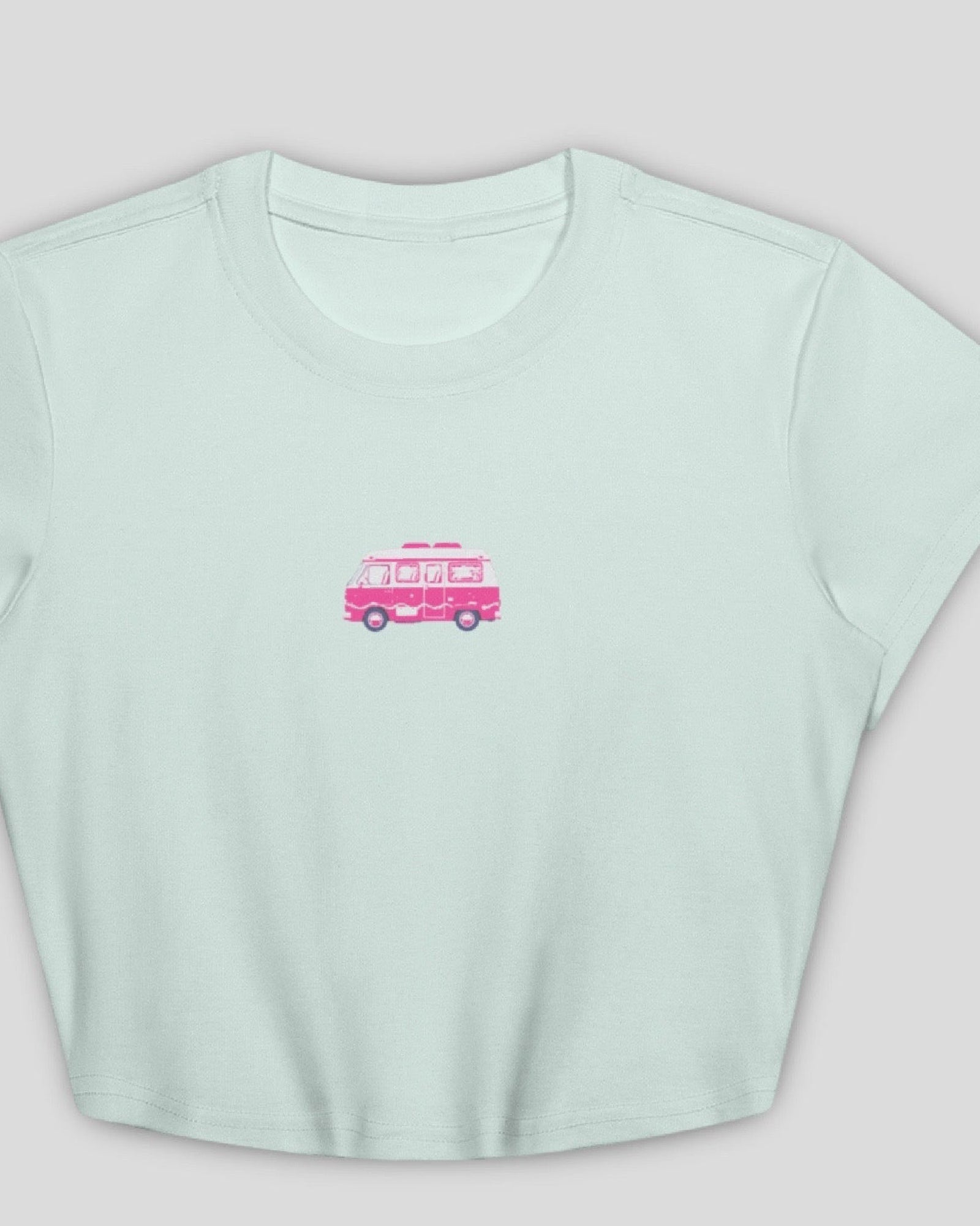 Road Trip Embroidered Cotton Crop Baby Tee – Cap Sleeve Fitted Top