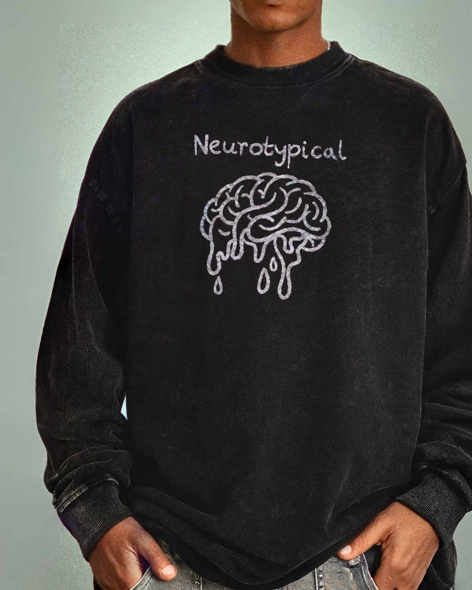 Neurotypical Embroidered Raw Hem Heavyweight Cotton Long Sleeve T-Shirt