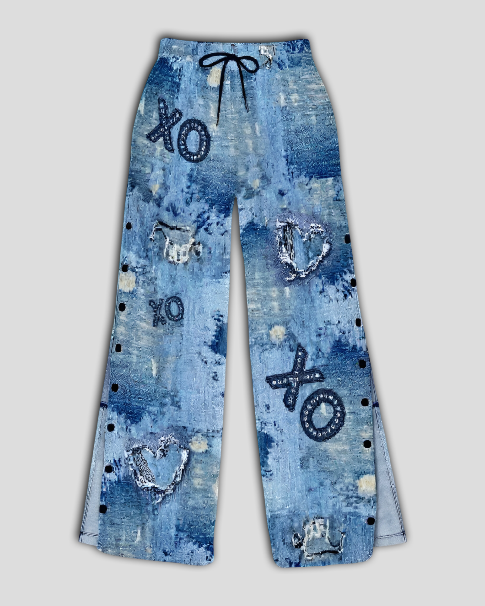 Denim-ish Side Slit Snap Button Trousers