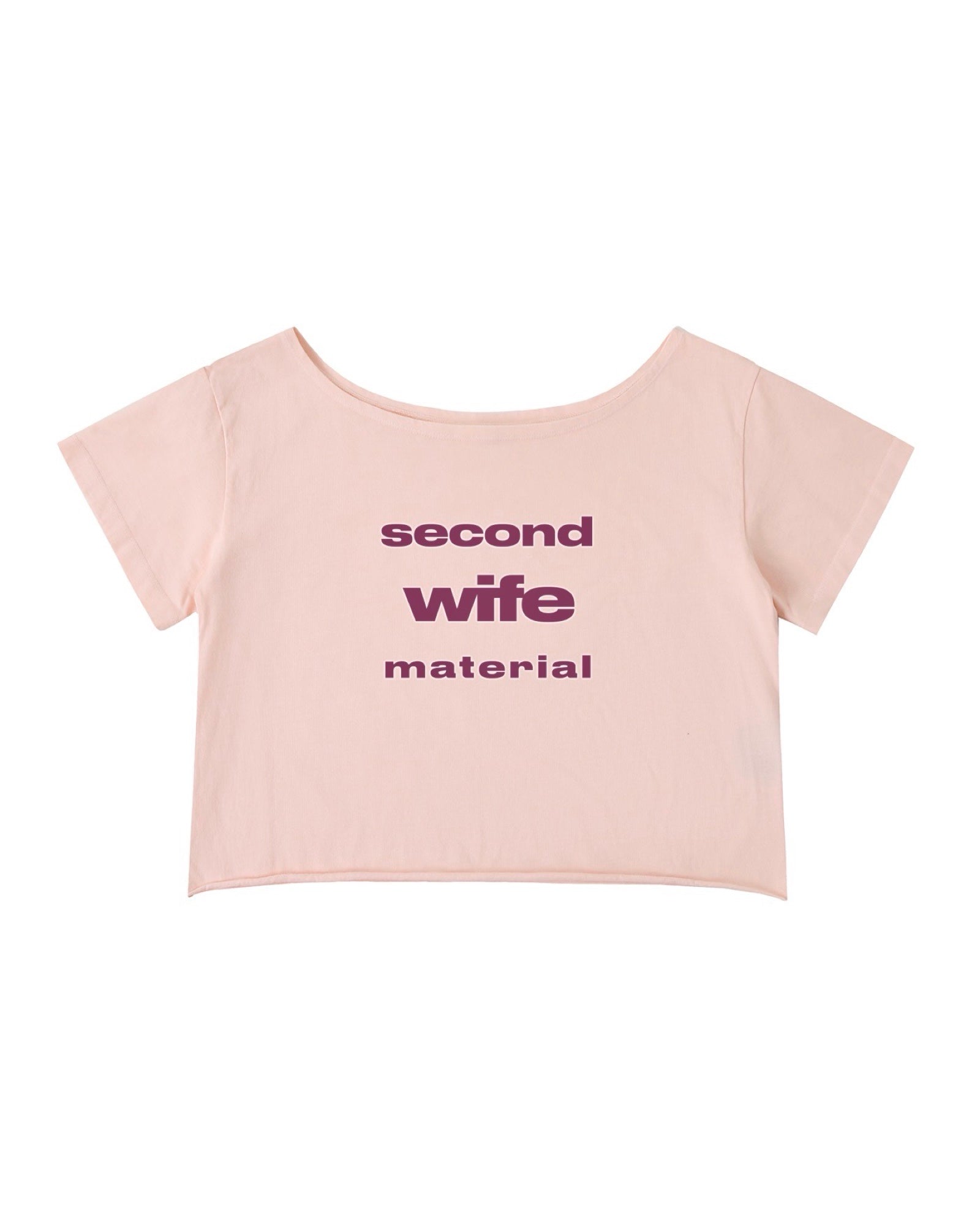 Second Wife Material Off-Shoulder Rolled Hem Cotton T-Shirt
