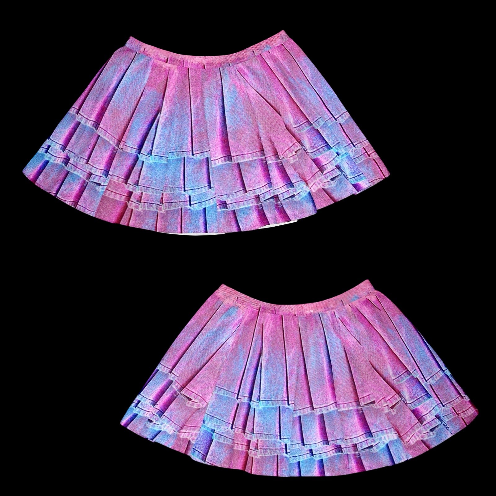 A Little Ruffled Denim-ish Two-Toned Pleated Miniskirt