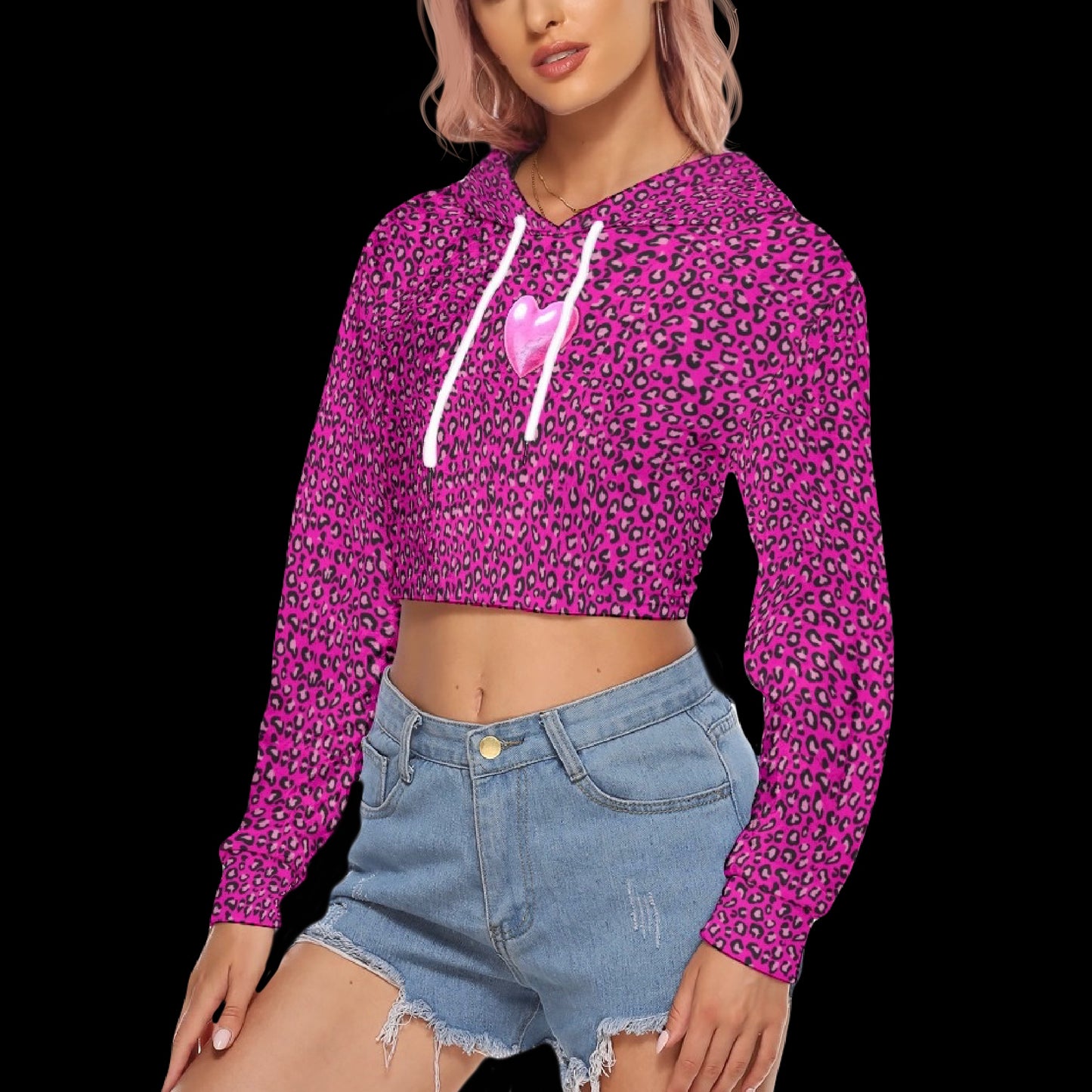 Lovergirl Drop Shoulder Crushed Velvet Y2K Crop Hoodie