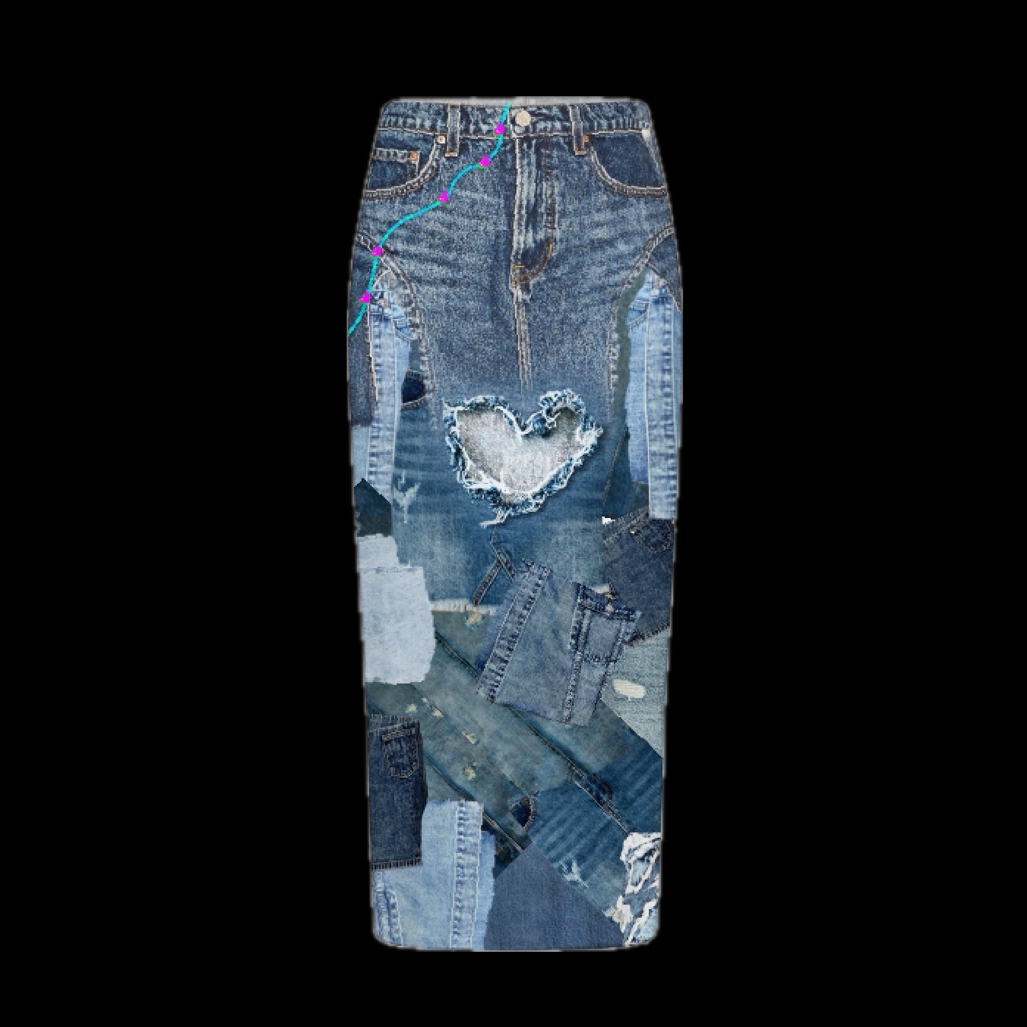 Denim-ish Midrise Texture Print Slit Midi Skirt