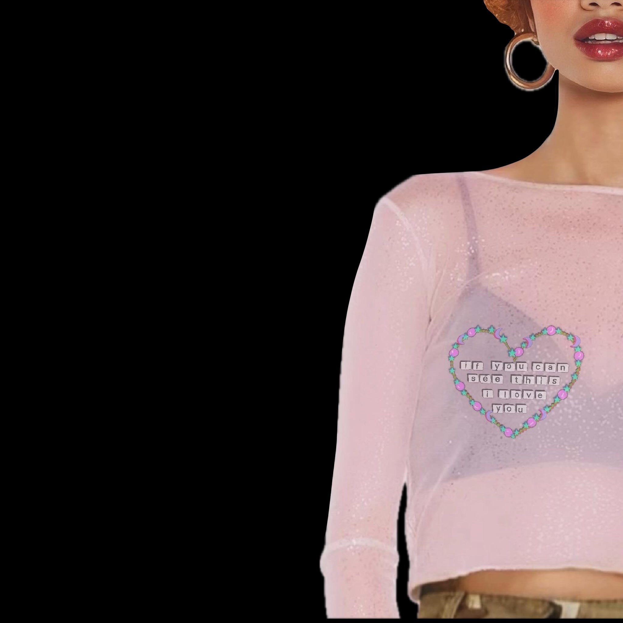 If You Can See This Sheer Mesh Long Sleeve Crop Top
