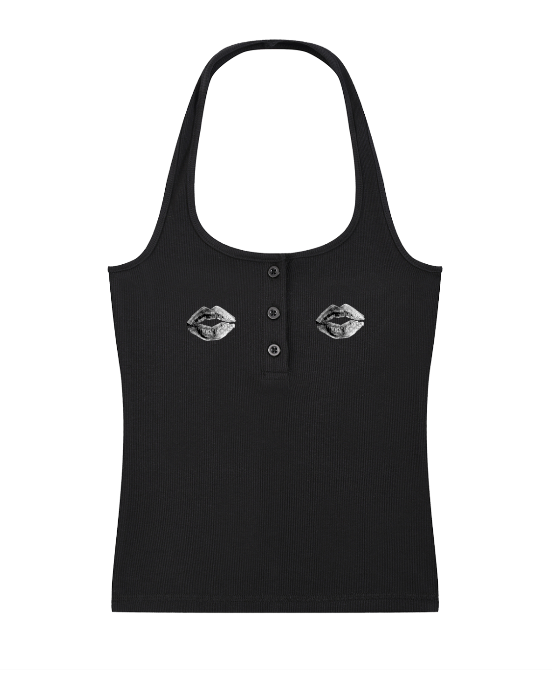 Kiss Kiss Ribbed Henley Tank Top