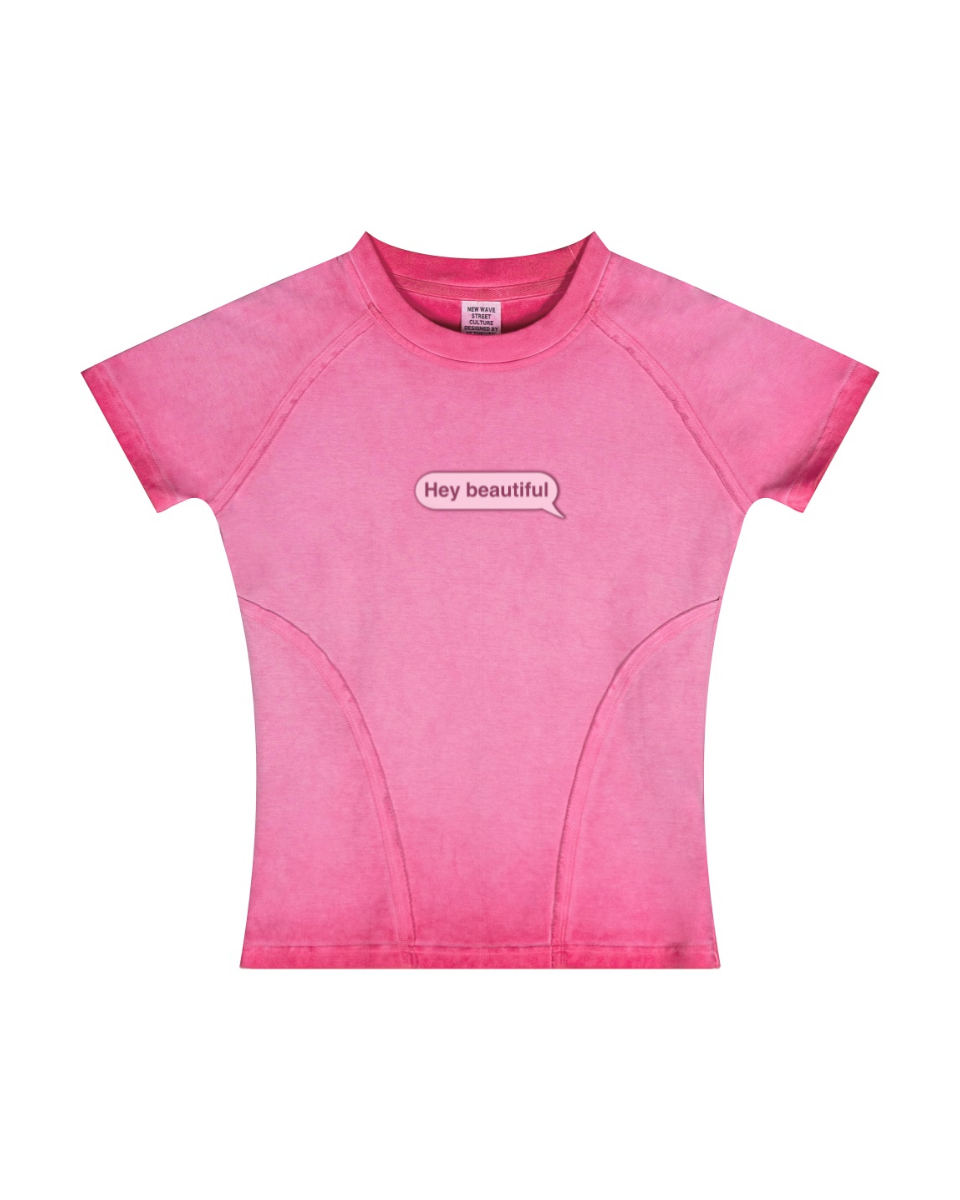 220GSM Women’s Water-Wash Raw-Edge Gradient Effect T-shirt Rose pink