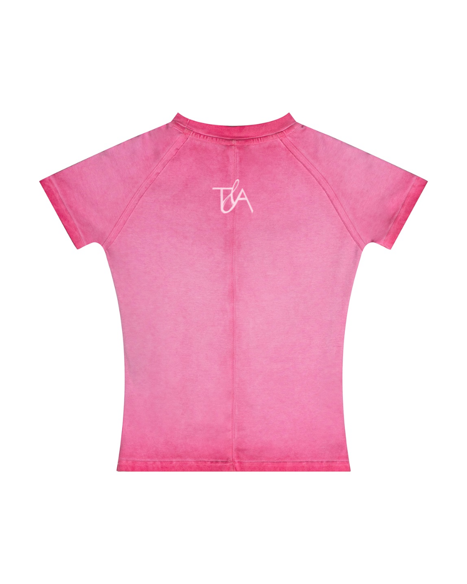 220GSM Women’s Water-Wash Raw-Edge Gradient Effect T-shirt Rose pink