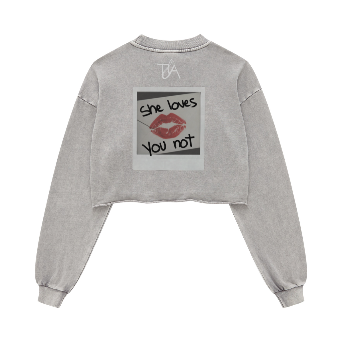 380GSM Women’s Heavyweight Distressed Snow-Wash Raw-Hem Cropped Long sleeve Medium gray