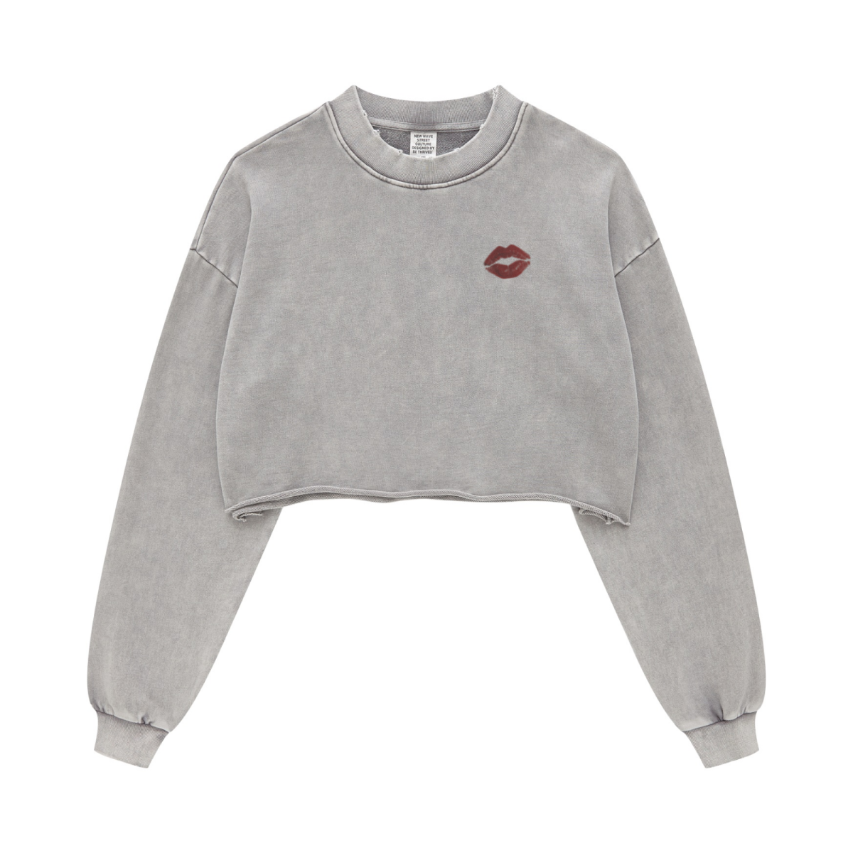 380GSM Women’s Heavyweight Distressed Snow-Wash Raw-Hem Cropped Long sleeve Medium gray