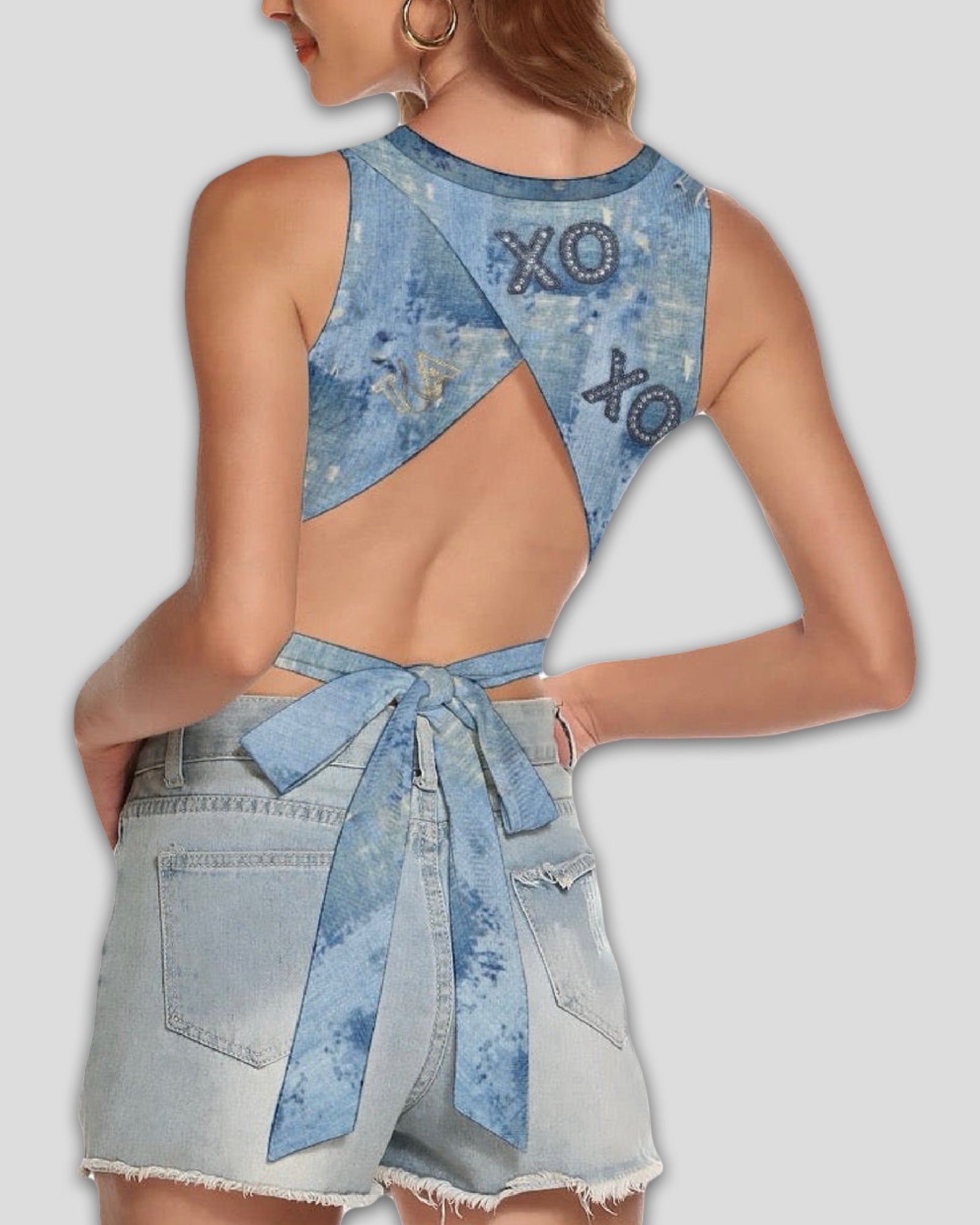 Denim-ish Hallow Back Crop Top