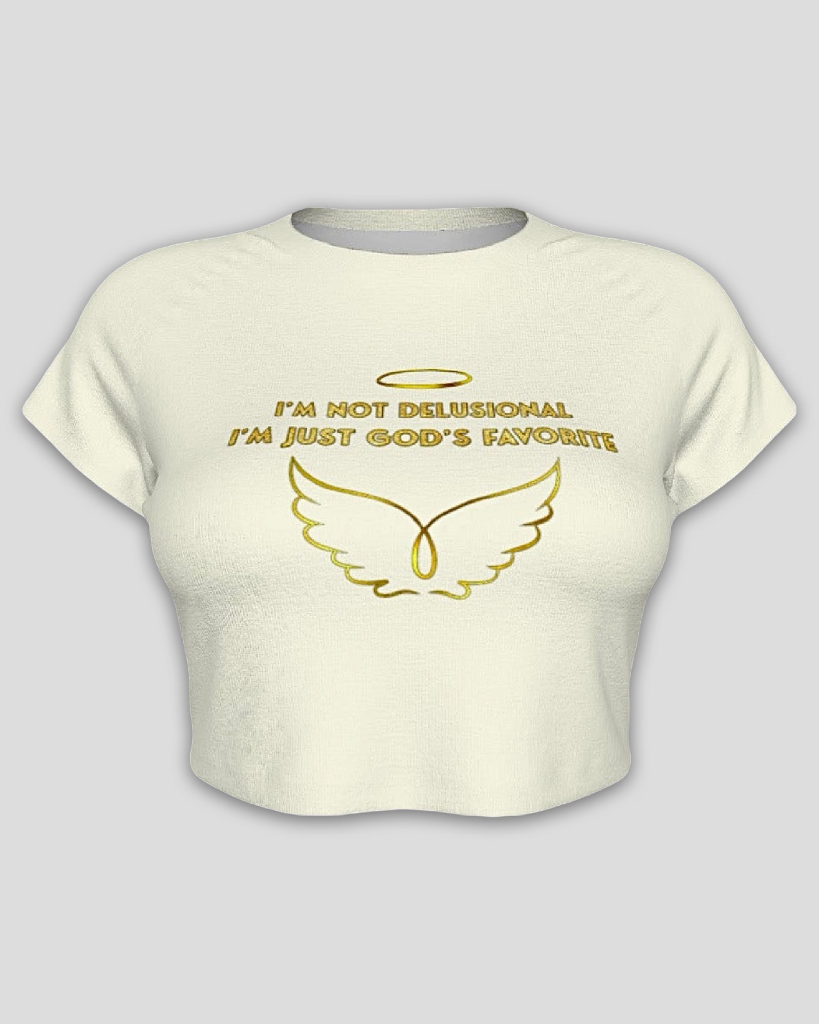 I’m Not Delusional I’m Just God’s Favorite Raglan Sleeve Crop Baby Tee