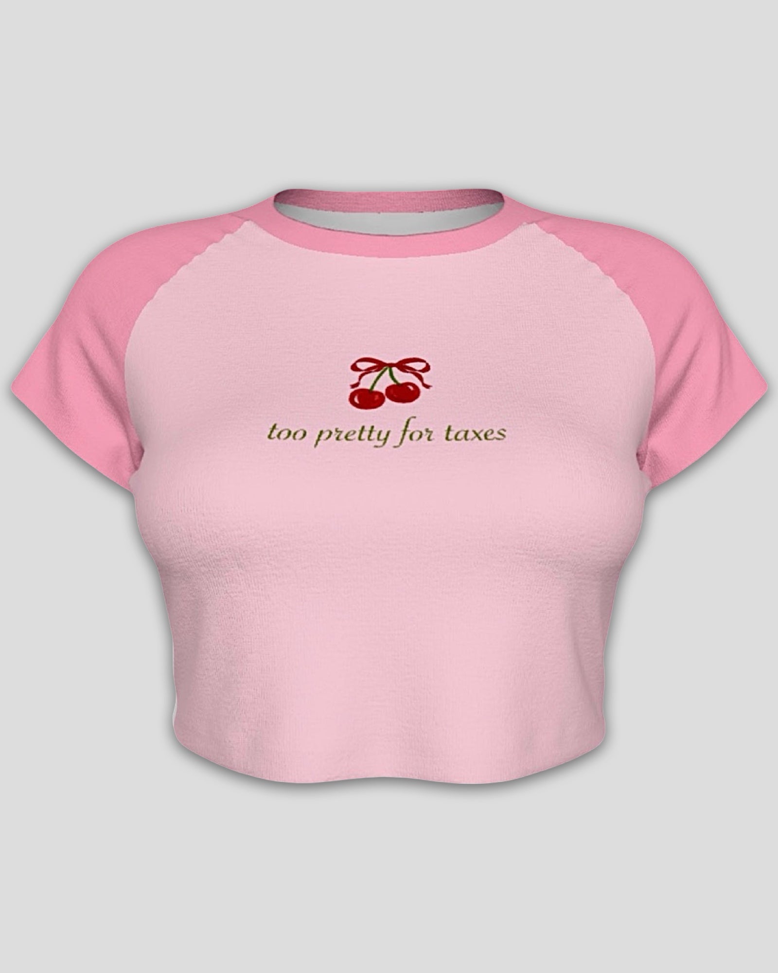 Too Pretty For Taxes Raglan Sleeve Crop Baby Tee