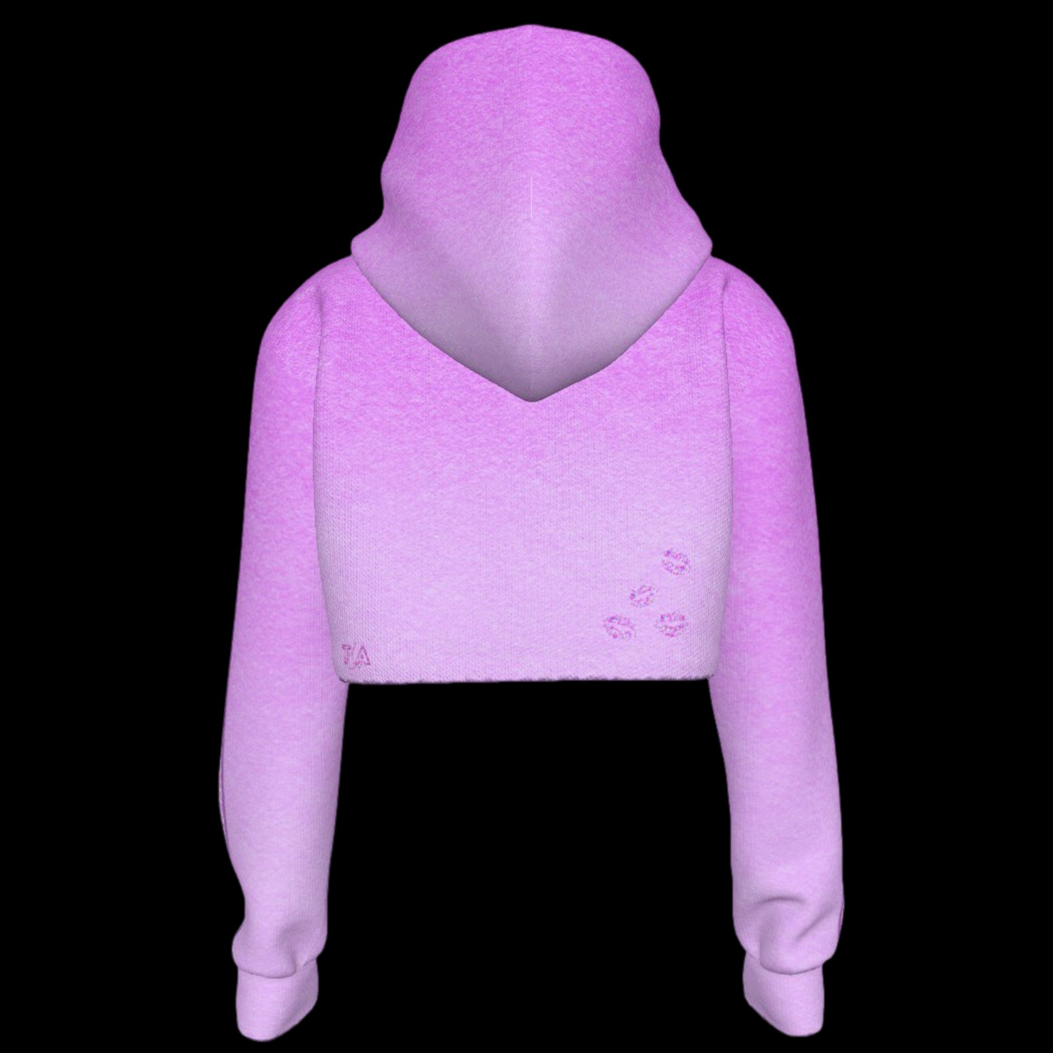 pink ombre contrast stripe cropped hoodie with drawstring neckline with lovergirl text graphic printed across the chest