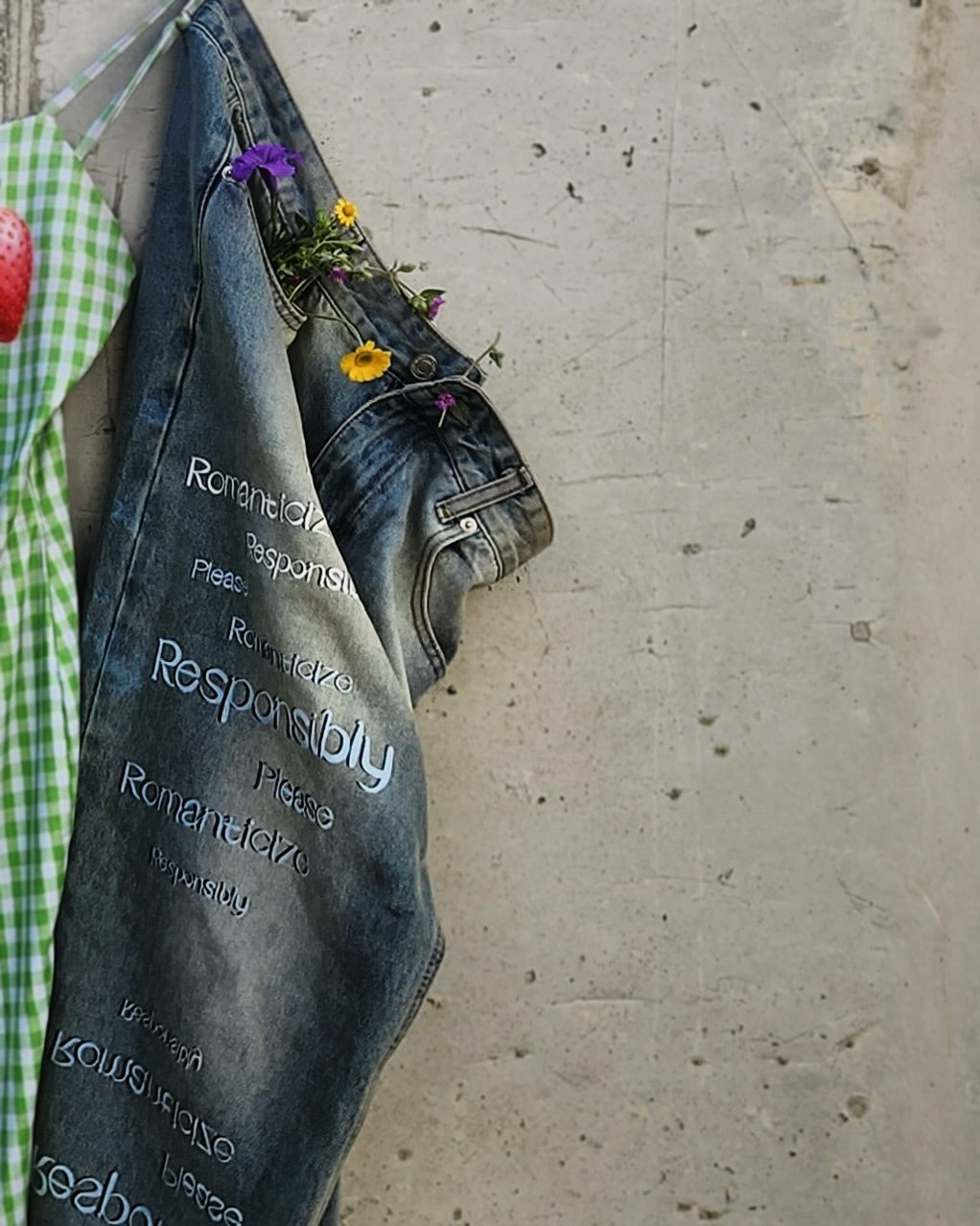 hanging image of wide leg mid rise unisex light blue vintage washed denim jeans with 